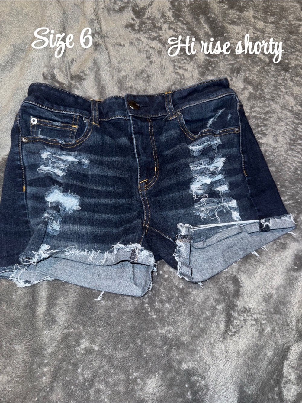 American Eagle Outfitters Dark Blue Distressed Hi-Rise Jean Shorts